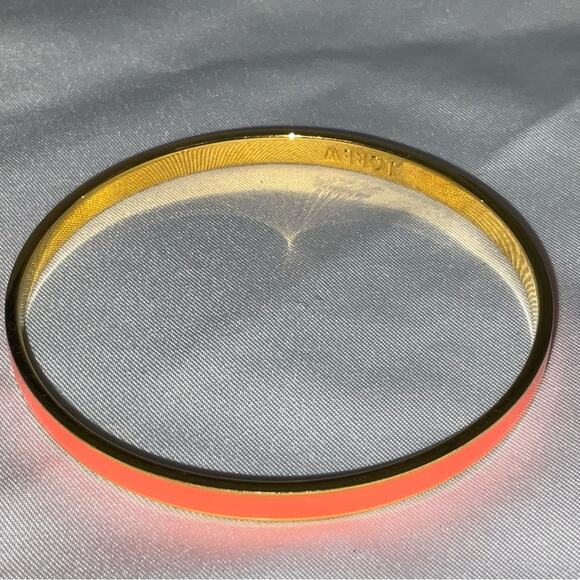 J CREW ORANGE ENAMEL GOLD TONE DESIGNER BANGLE BRACELET 3” - Picture 7 of 8